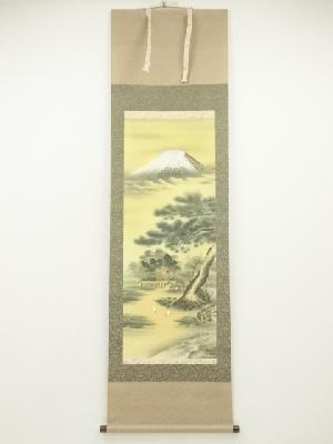 森契雪筆　富士に白ねずみ　肉筆絹本掛軸（共箱）